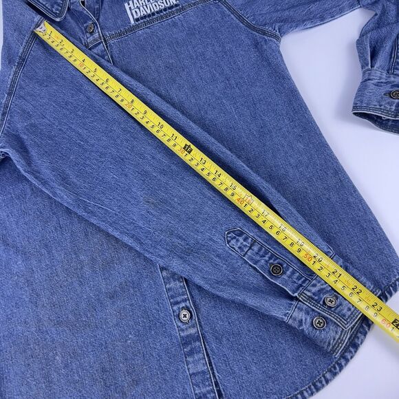 Harley Davidson Grease Monkey Denim Shirt Women’s XS Intentionally Distressed - Picture 13 of 15